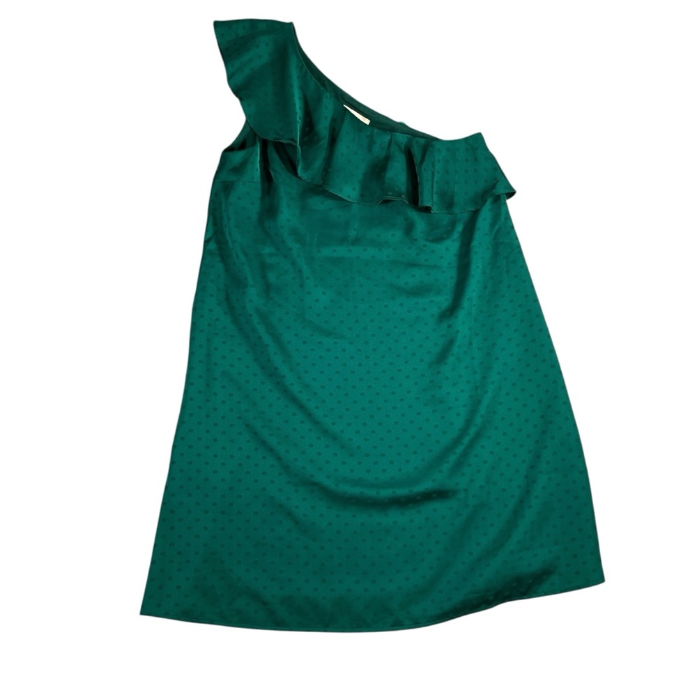 Loft Outlet NWT Women's Green One Shoulder Polka Dot Mini Dress Ruffle Size S
